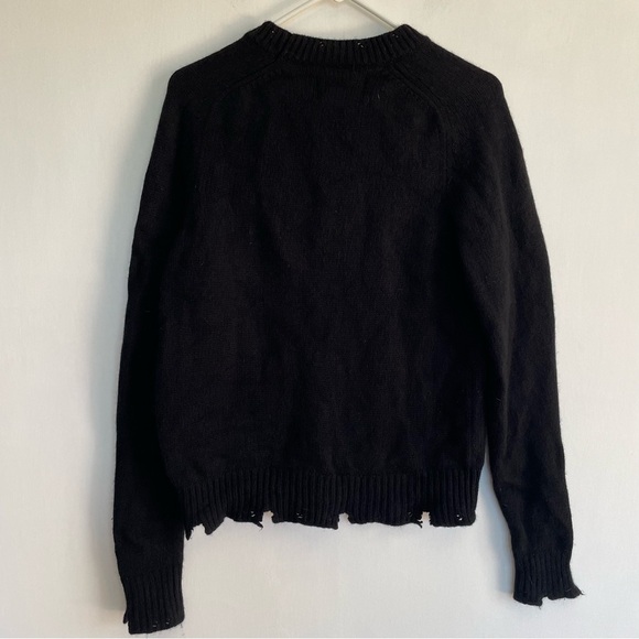 70% Wool 30% Cashmere Upcycled Reworked Black Sweater with Yellow Distressed XS - Picture 2 of 10